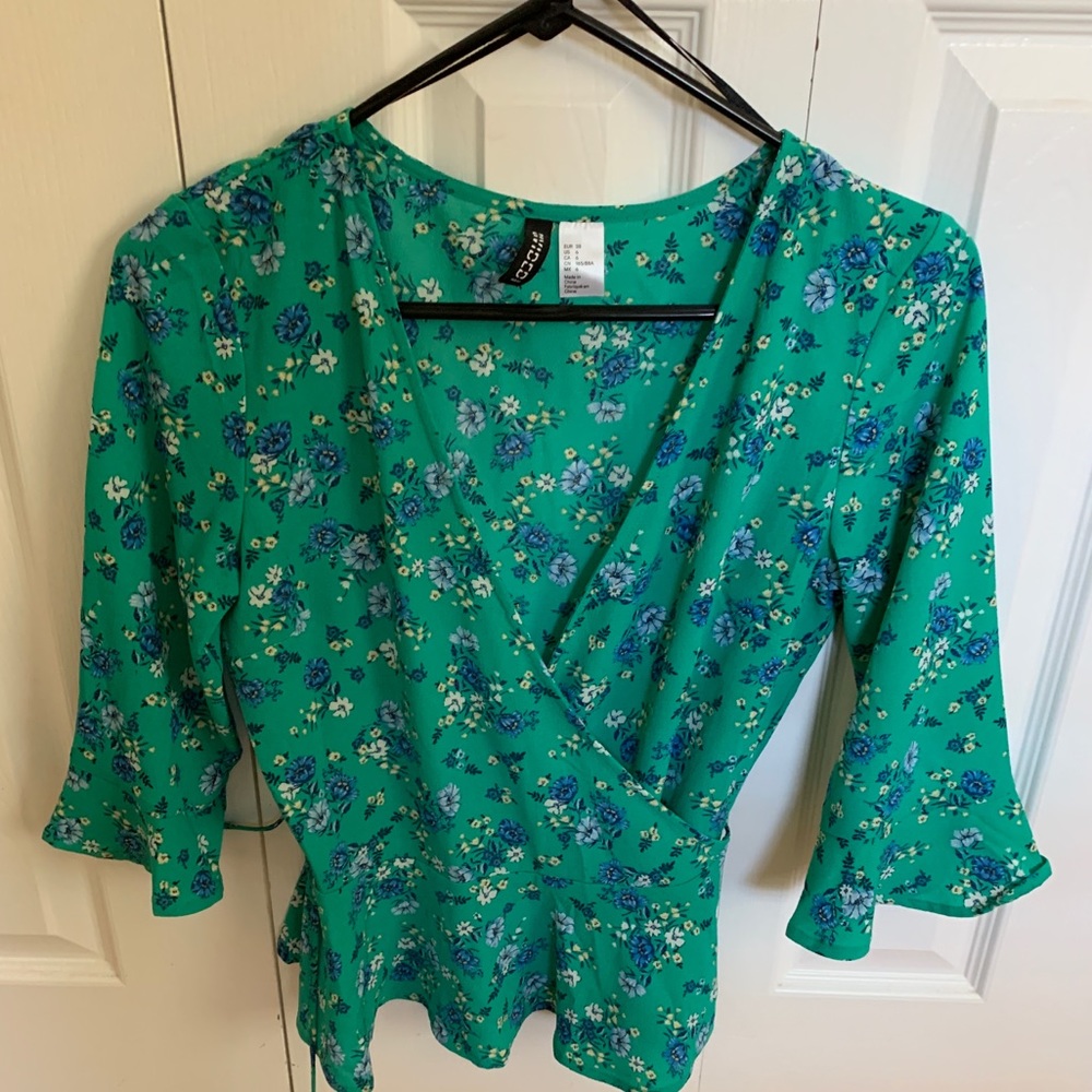 Green Floral Wrap Crop Top